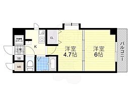 JR片町線(学研都市線) 津田駅 徒歩2分の賃貸マンション 5階2Kの間取り