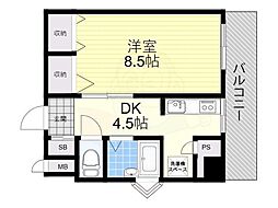 国際グランドハイツ 2階1Kの間取り