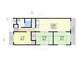 トレンディーハイム北村 3LDKの間取図画像