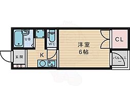 宮之阪ハイツ三番館 1Kの間取図画像