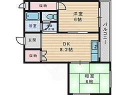 パールハイツ楠葉 2DKの間取図画像