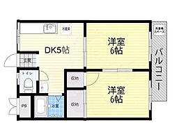 サンハイツきたむら 2DKの間取図画像