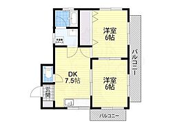 翠香園コーポ百合第2 2DKの間取図画像