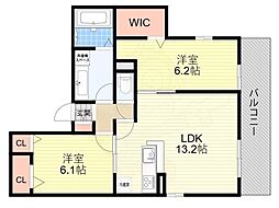 アングレーム 2階2LDKの間取り