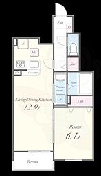 メゾン・デ・クール 1階1LDKの間取り