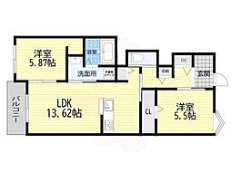 (仮称)西昆陽2丁目集合住宅 2LDKの間取図画像