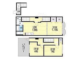 武庫之荘1丁目連棟貸家
