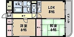秀栄ハイツ武庫之荘 2DKの間取図画像