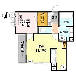 グリューネ塚口 1LDKの間取図画像