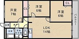 シャトー塚口B棟 3LDKの間取図画像