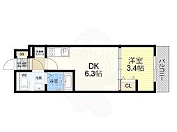 ArtizA尼崎立花 1DKの間取図画像