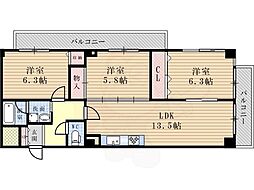 パレロワイヤル武庫之荘 3LDKの間取図画像