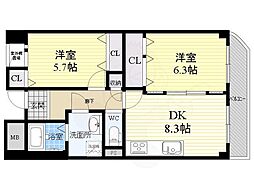 グレイスコート武庫之荘 2LDKの間取図画像