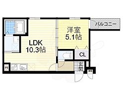フジパレス十三イースト 1階1LDKの間取り