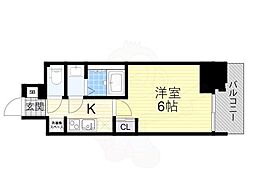 プランドール新北野 1Kの間取図画像