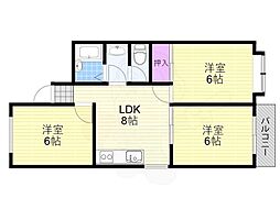 リバーサイド新淀ハイツ 3DKの間取図画像