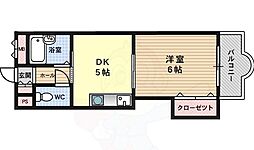ノルデンハイム新北野 1DKの間取図画像