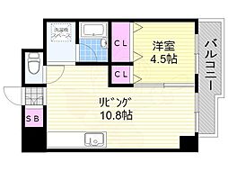 日生ロイヤルマンション十三 1LDKの間取図画像