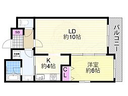 パレスフォー塚本2 1LDKの間取図画像