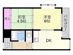 辻庄ハイツ 2DKの間取図画像