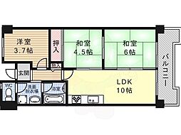 千舟リバーサイドヴィラA棟 3DKの間取図画像