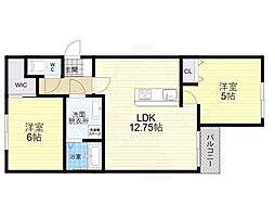 Lianola Hirano WEST 2LDKの間取図画像