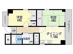 グレース長居公園 2DKの間取図画像