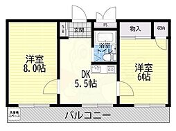 シャトー第2平野 2DKの間取図画像