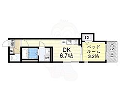 ハーモニーテラス平野西II 1DKの間取図画像