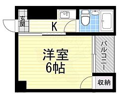 グランドムール北田辺 1Kの間取図画像