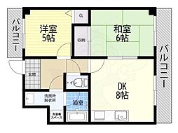 パークハイム吉野 2DKの間取図画像
