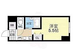 レヴェ北田辺 1Kの間取図画像