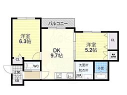 わいわいハウス平野 2DKの間取図画像