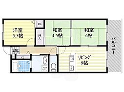 エルベ平野 3DKの間取図画像
