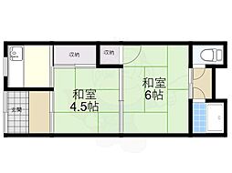 大阪モノレール本線 摂津駅 徒歩10分の賃貸アパート 2階2Kの間取り