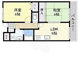 大阪モノレール本線 南摂津駅 徒歩13分の賃貸マンション 3階2LDKの間取り