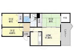 JR東海道・山陽本線 岸辺駅 徒歩28分の賃貸マンション 3階3LDKの間取り