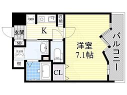 阪急京都本線 茨木市駅 徒歩3分の賃貸マンション 8階1Kの間取り