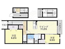 JR東海道・山陽本線 岸辺駅 徒歩15分の賃貸アパート 3階2LDKの間取り