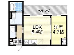 阪急京都本線 富田駅 徒歩10分の賃貸アパート 1階1LDKの間取り