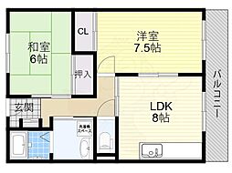 抱マンション 2LDKの間取図画像