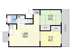 コーポラス摂津 2LDKの間取図画像