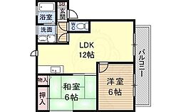 ラクシュミー鳥飼D棟 2LDKの間取図画像