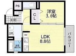 Gracias Court岸辺 1LDKの間取図画像