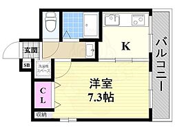 アライブ千里丘 1Kの間取図画像