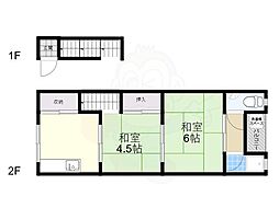 西畑ハイツ 2DKの間取図画像
