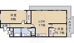 シャインハイツ茨木 2LDKの間取図画像
