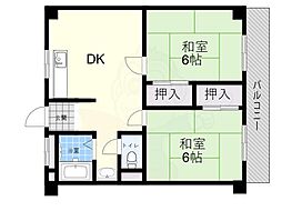 鳴尾ハイツ 2DKの間取図画像