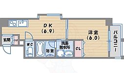 ラウル甲子園口 6階1DKの間取り