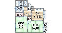 クレアトゥールA 2DKの間取図画像